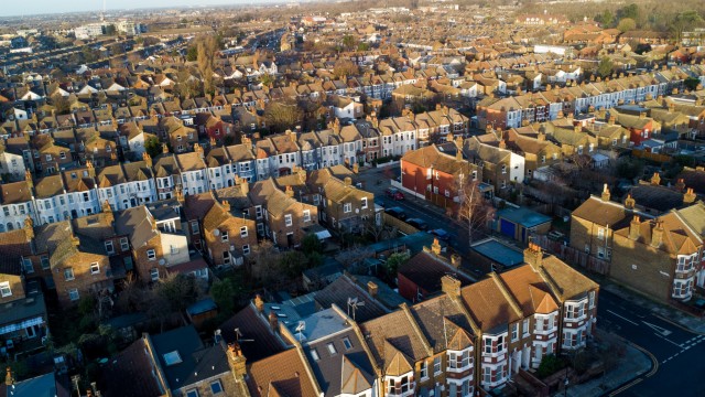 Article thumbnail: LONDON, UNITED KINGDOM - DECEMBER 20: An aerial view of terraced houses in north London, Britain on December 20, 2022. The UK Government is extending the mortgage guarantee scheme for first-time home buyers or those with small deposits until the end of 2023. Halifax is predicting an 8 per cent decline in house prices in 2023. (Photo by Dinendra Haria/Anadolu Agency via Getty Images)
