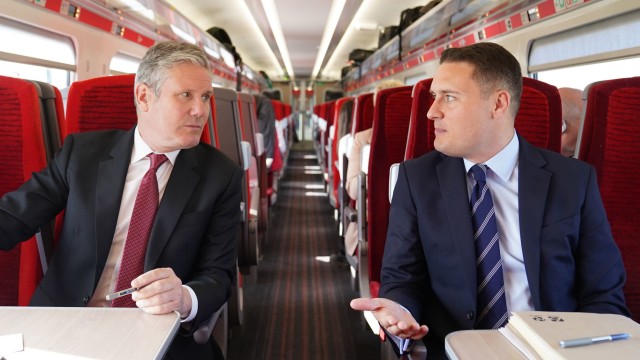 Labour leader Keir Starmer and shadow health secretary Wes Streeting travelling to York for their visit to a medical school to meet trainee paramedics. Picture date: Tuesday April 18, 2023. PA Photo. Patients have been left waiting more than two days for an ambulance in England, new analysis suggests. Data collected by Labour from Freedom of Information requests shows patients across the country enduring long waits for ambulances to arrive or stuck outside hospitals waiting to be admitted to A&E. See PA story POLITICS Labour. Photo credit should read: Stefan Rousseau/PA Wire