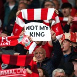 Article thumbnail: Liverpool fans hold up a sign saying 'Not My King' while booing the national anthem before the Premier League match at Anfield, Liverpool. Picture date: Saturday May 6, 2023. PA Photo. See PA Story SOCCER Liverpool. Photo credit should read: Mike Egerton/PA Wire. RESTRICTIONS: EDITORIAL USE ONLY No use with unauthorised audio, video, data, fixture lists, club/league logos or "live" services. Online in-match use limited to 120 images, no video emulation. No use in betting, games or single club/league/player publications.