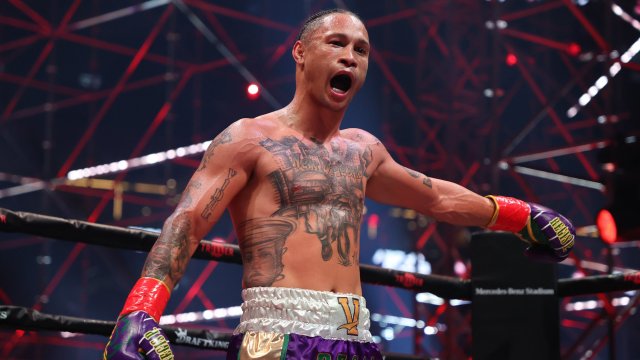 Article thumbnail: ATLANTA, GEORGIA - APRIL 17: Regis Prograis reacts after a stoppage in his junior welterweight bout against Ivan Redkach during Triller Fight Club at Mercedes-Benz Stadium on April 17, 2021 in Atlanta, Georgia. (Photo by Al Bello/Getty Images for Triller)