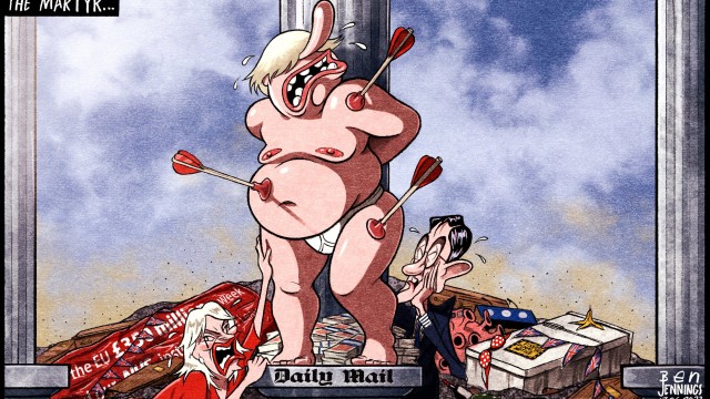 Article thumbnail: Ben Jennings i Cartoon Boris Johnson Daily Mail Martyr