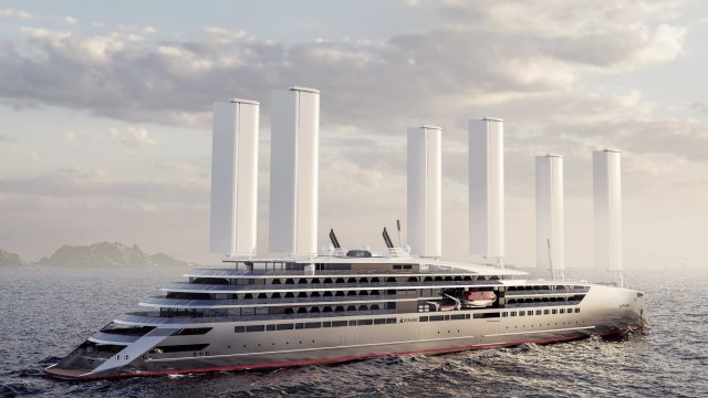 Article thumbnail: An artist's impression of the vertical 'oceanwings' on Ponant's Swap2Zero project (Photo: Stirling Design International/Ponant)