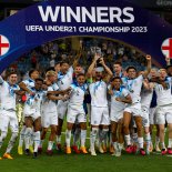 Article thumbnail: BATUMI, GEORGIA - JULY 8: England players celebrate with trophy after winning the UEFA Under-21 Euro 2023 final match between England and Spain on July 8, 2023 in Batumi, Georgia. (Photo by Giorgi Ebanoidze/DeFodi Images via Getty Images)