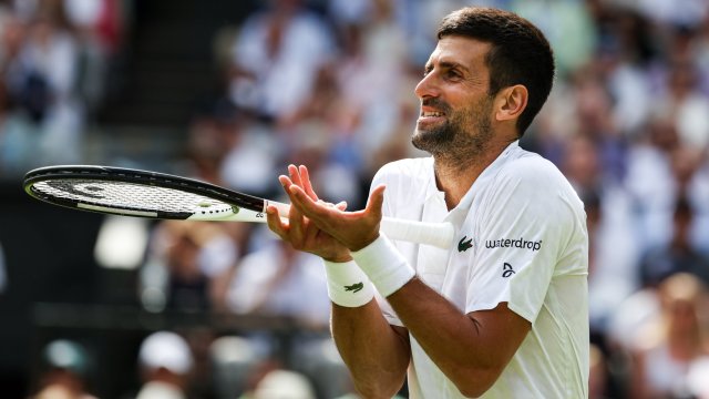 Article thumbnail: LONDON, ENGLAND - JULY 10: Novak Djokovic of Serbia reacts in the Men's Singles fourth round match against Hubert Hurkacz of Poland during day eight of The Championships Wimbledon 2023 at All England Lawn Tennis and Croquet Club on July 10, 2023 in London, England. (Photo by Shi Tang/Getty Images)
